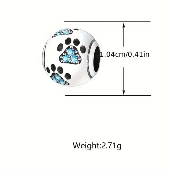 925 Sterling Silver PAW PRINT Charm/Pendant with Blue Zirconia Accents - NWT - Picture 5 of 6